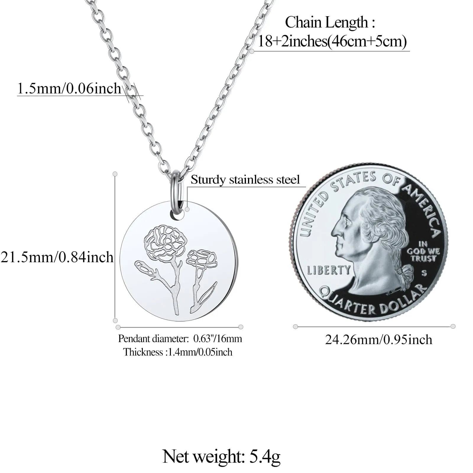 Personalized Custom Engraved Birth Flower Disc Necklace for Women