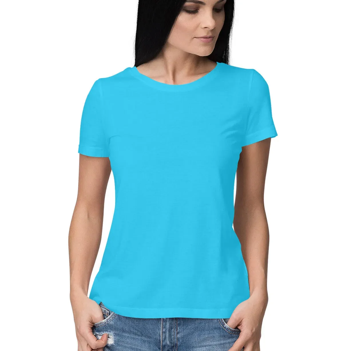 Plain Half Sleeve Cotton T-shirt for Women