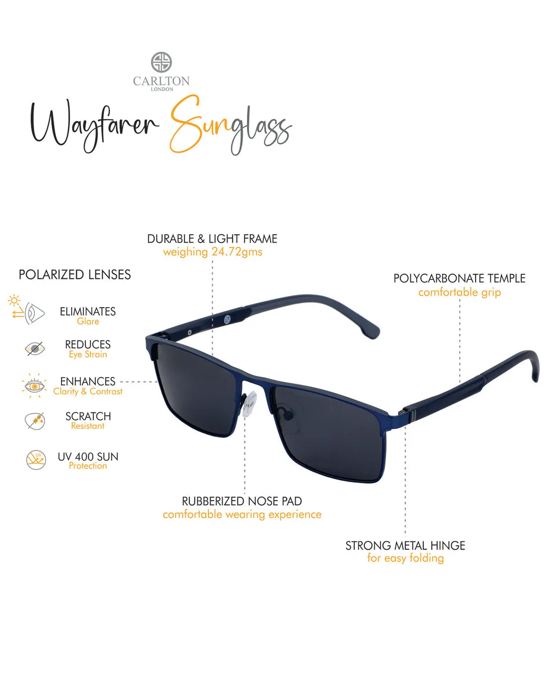 Premium Blue Toned with Polarised Lens Wayfarer Sunglass for unisex