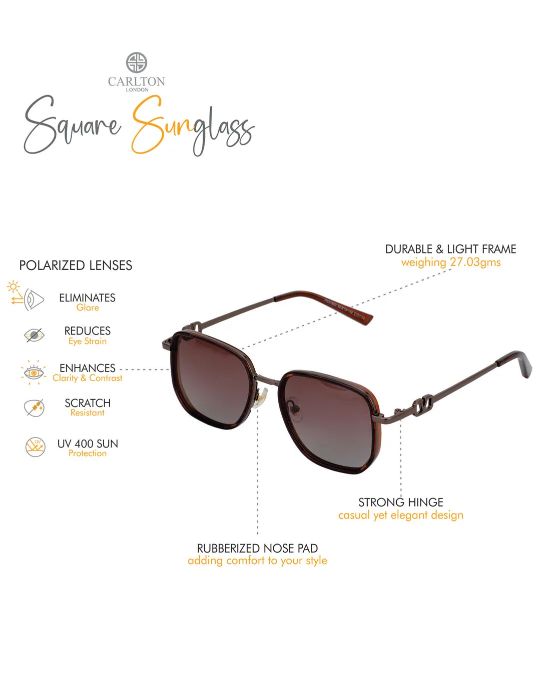 Premium Brown Toned with Polarised Lens Square Sunglass for women