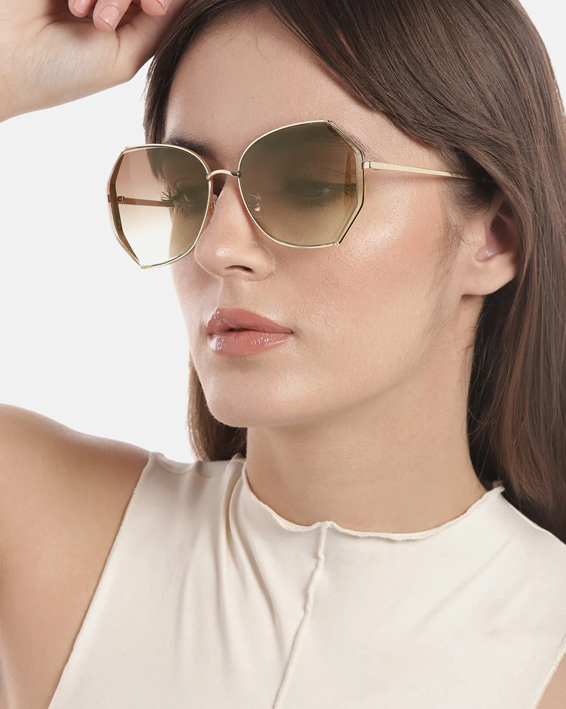 Premium Gold Toned & UV Protected Lens Oversized Sunglass for women