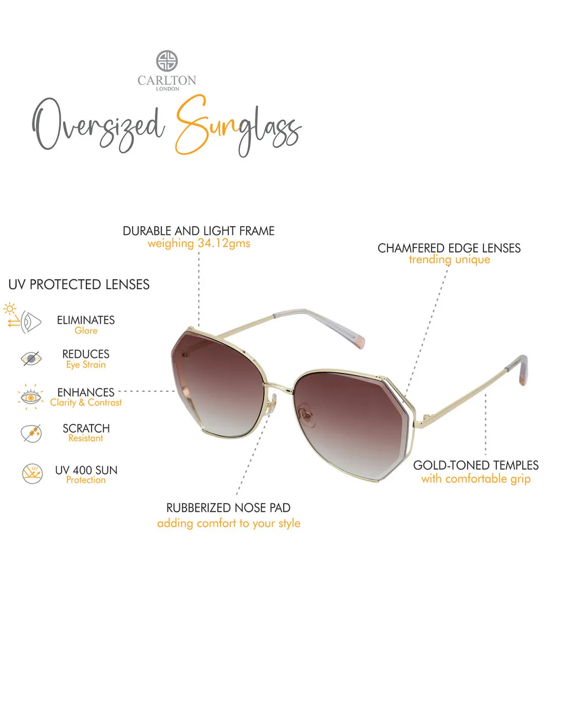 Premium Gold Toned & UV Protected Lens Oversized Sunglass for women