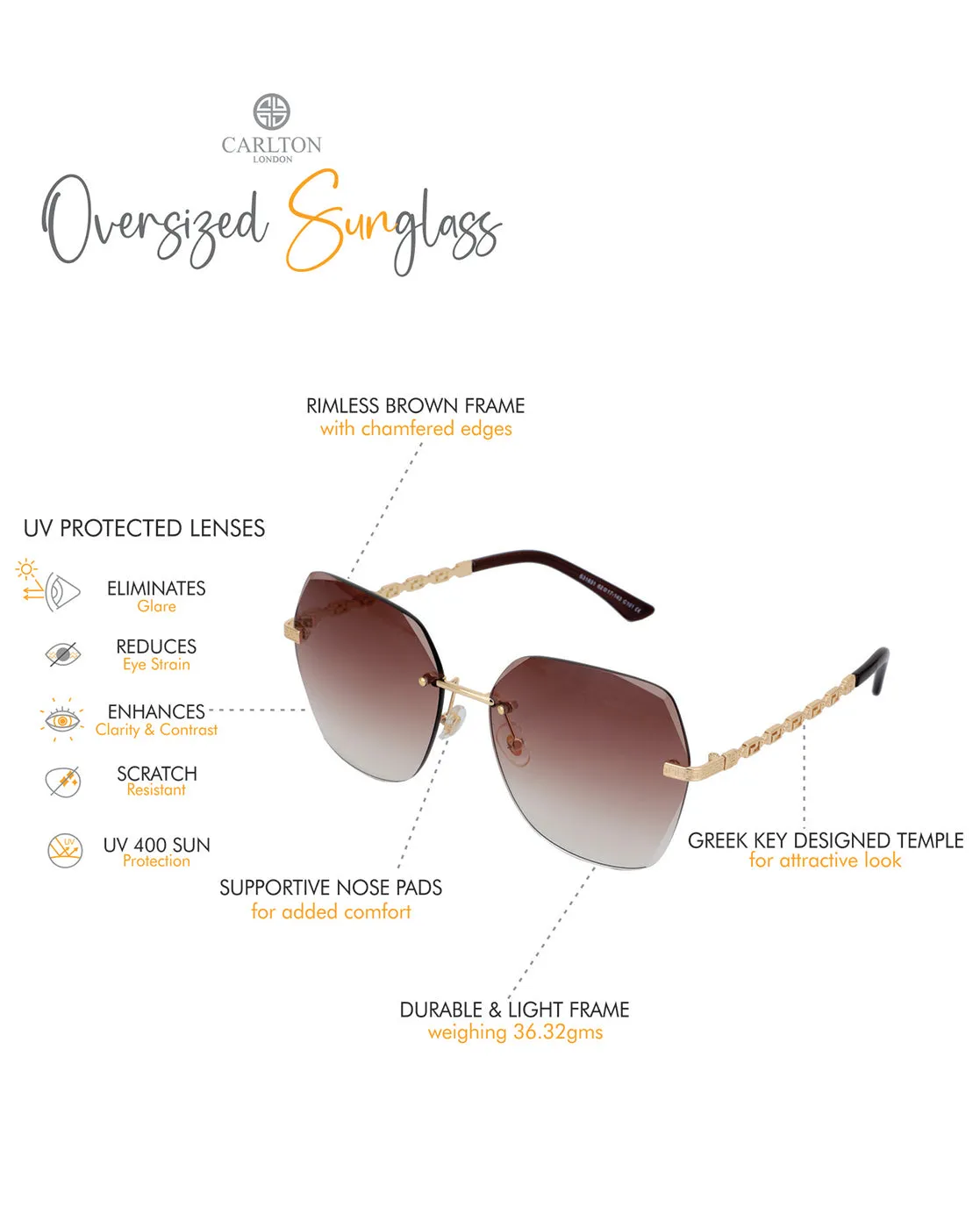 Premium Gold with Brown Toned & UV Protected Lens Oversized Sunglass for women