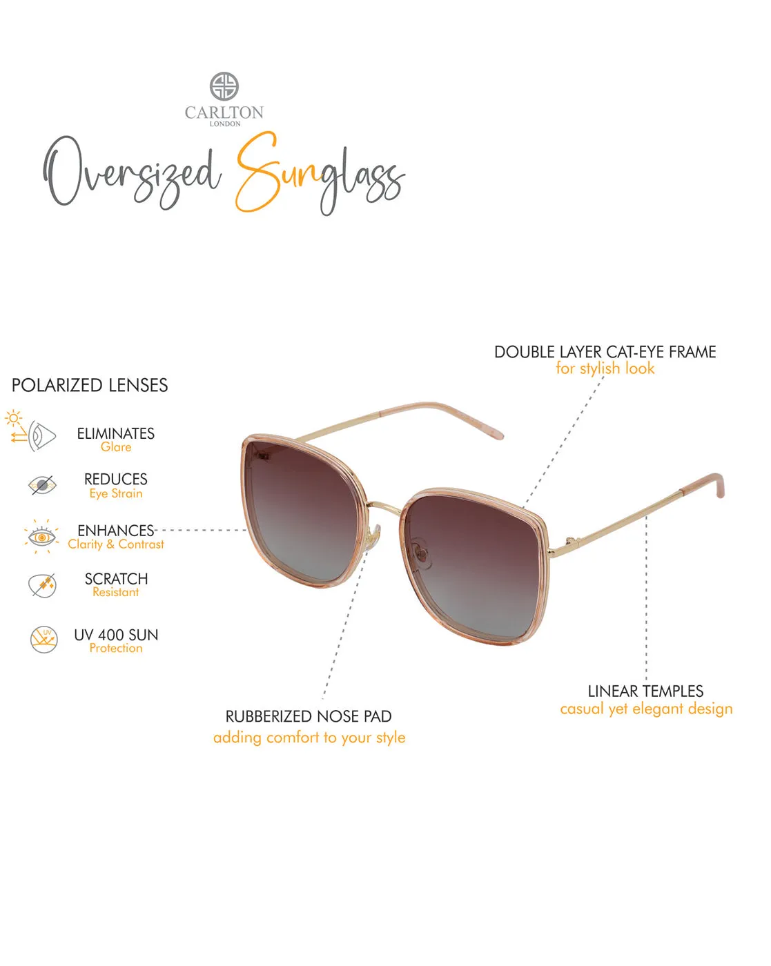 Premium Gold with Peach Toned & Polarised Lens Oversized Sunglass for women