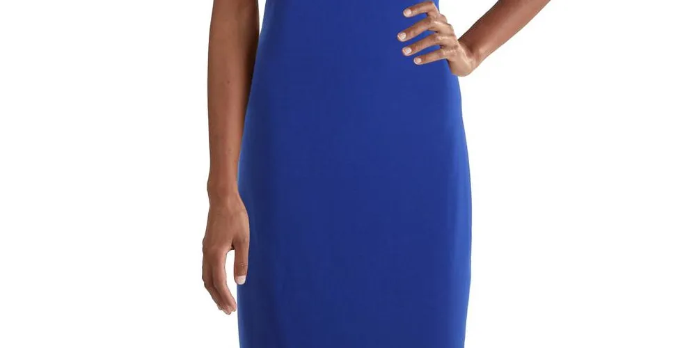 Ralph Lauren Women's Chiffon Overlay Jersey Shift Dress Blue Size 16