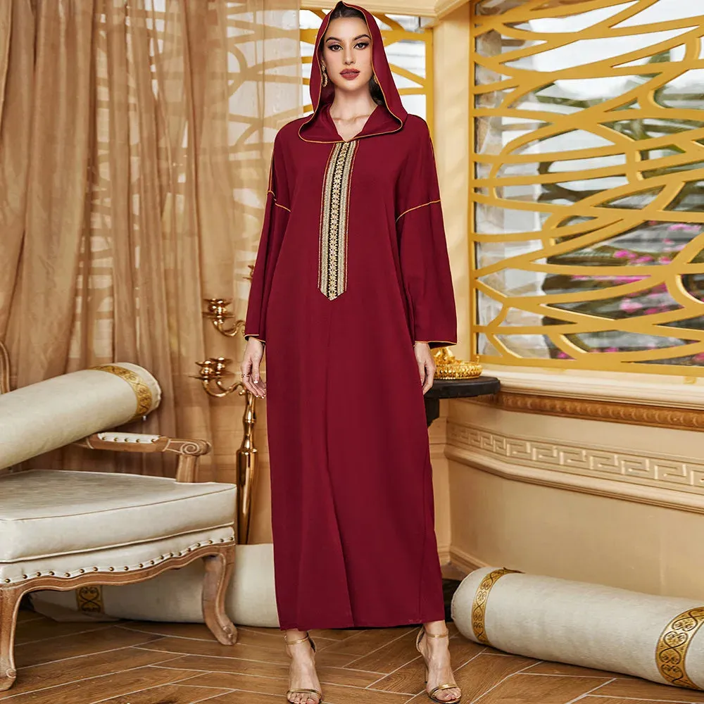 Red Djellaba Muslim Long Dress For Women