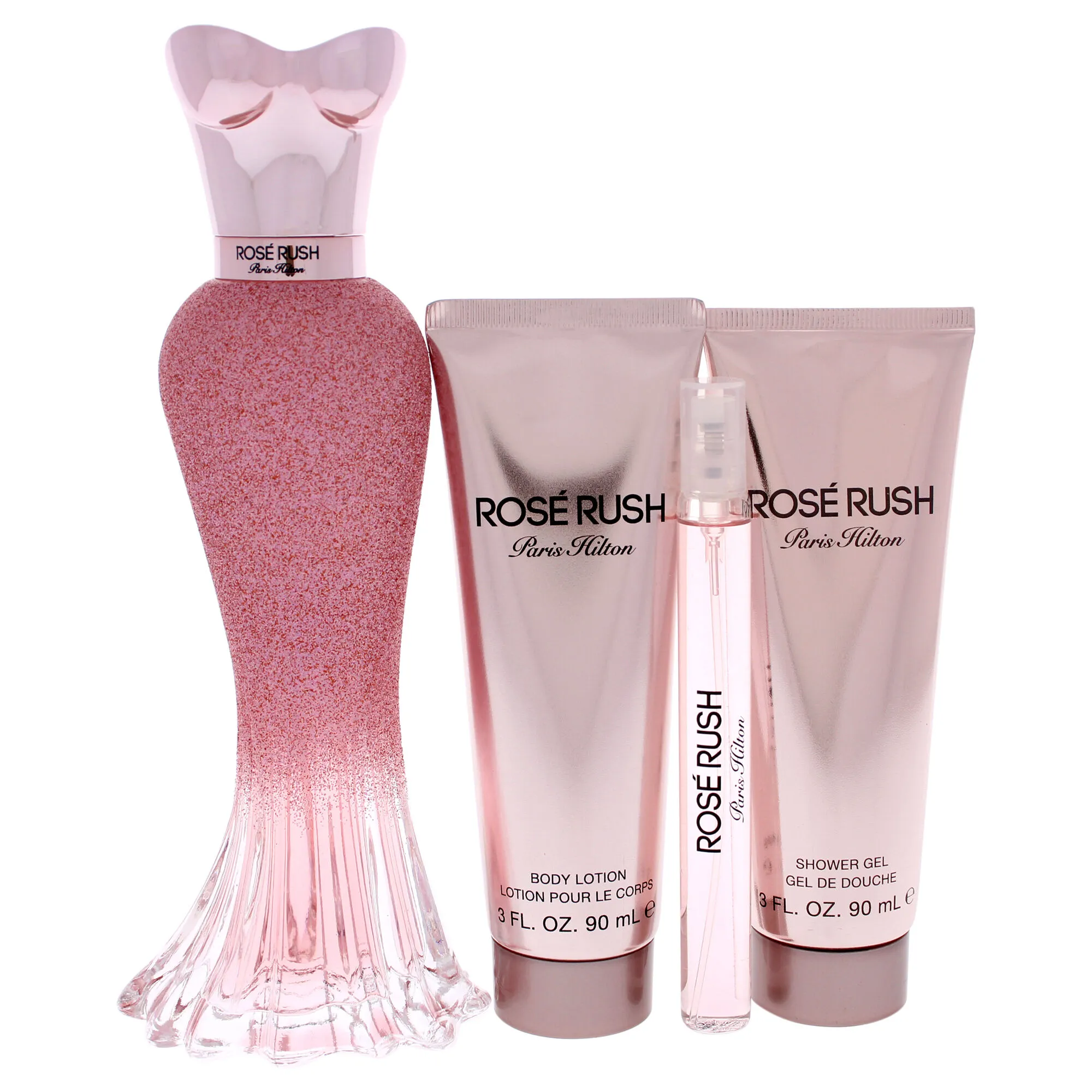 Rose Rush by Paris Hilton for Women - 4 Pc Gift Set 3.4oz EDP Spray, 3.0oz Body Lotion, 3.0oz Shower Gel, 0.33oz EDP Spray