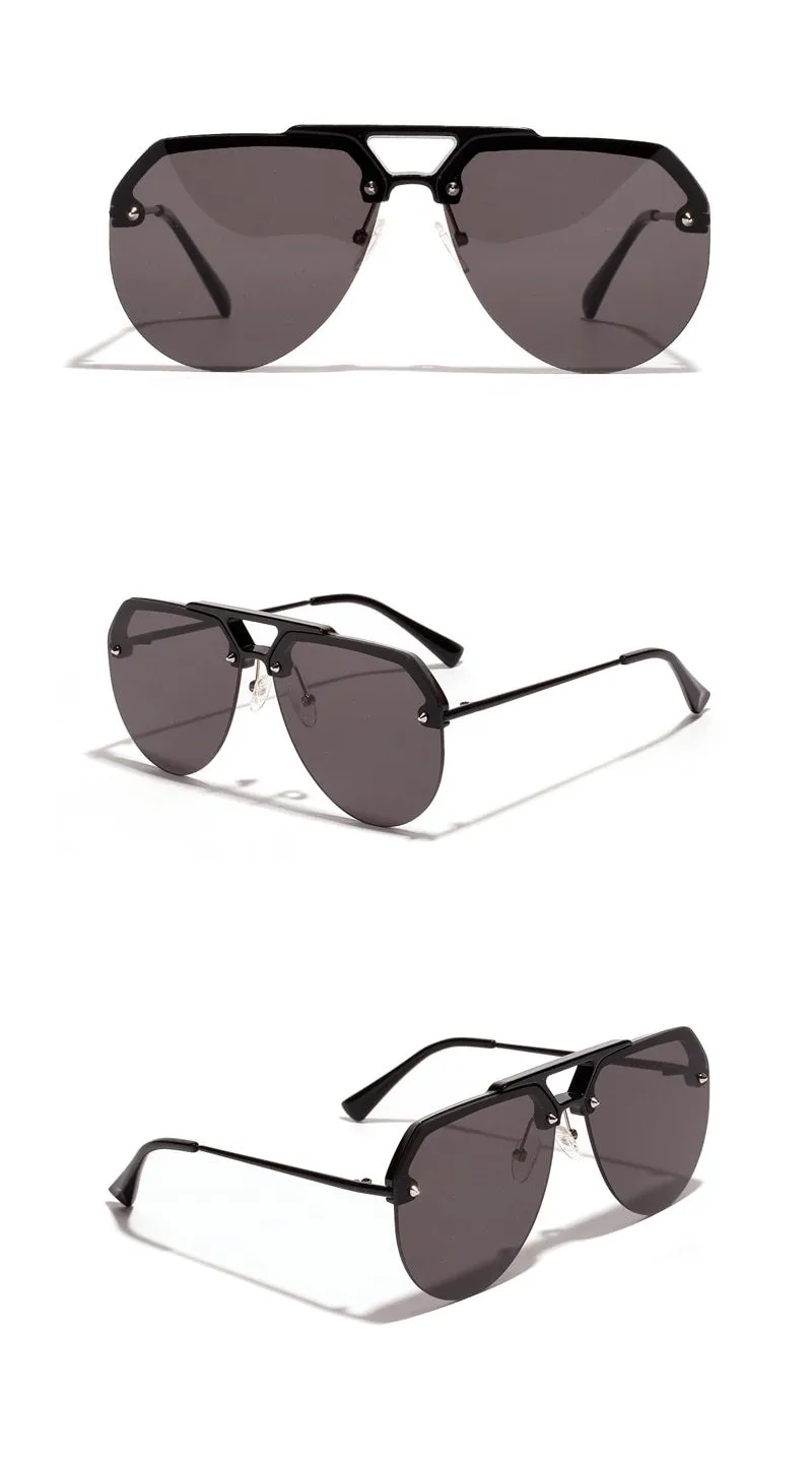 Semi-Rimless Alloy Frame Polycarbonate Lens Unisex Gradient Sunglasses