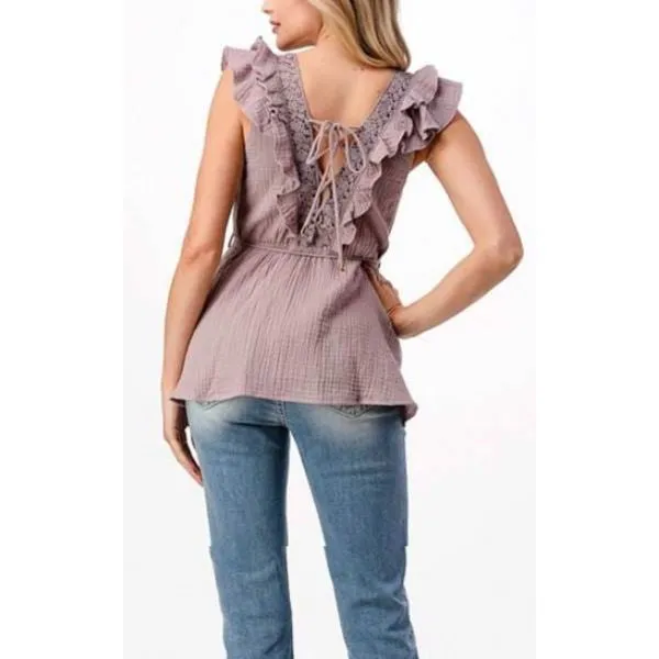 SLEEVELESS FRILL LACE DETAIL FLOUNCE TOP