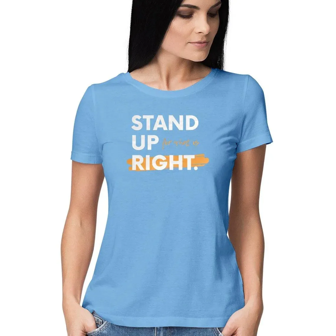 Stand Up Round Neck T-shirt for Women