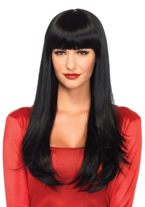 Straight Black Wig with Bangs for Adults