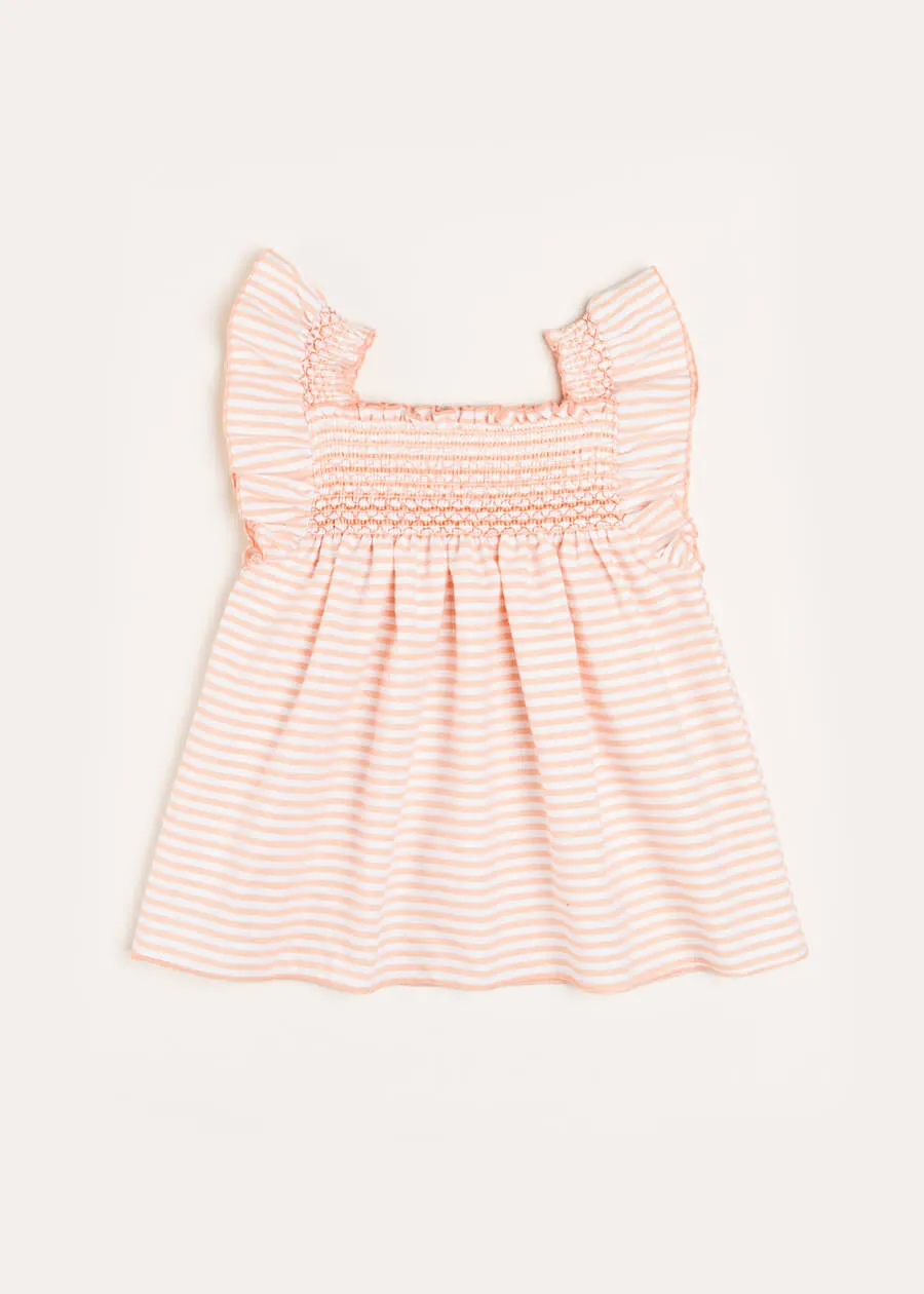 Striped Smock Detail Ruffle Sleeve Blouse in Tangerine (4-10yrs)