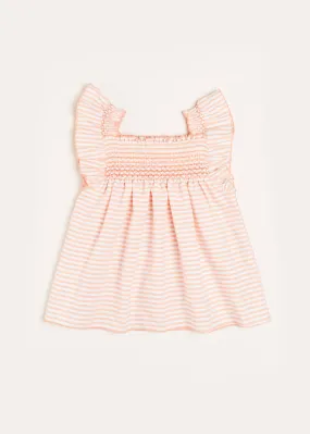 Striped Smock Detail Ruffle Sleeve Blouse in Tangerine (4-10yrs)