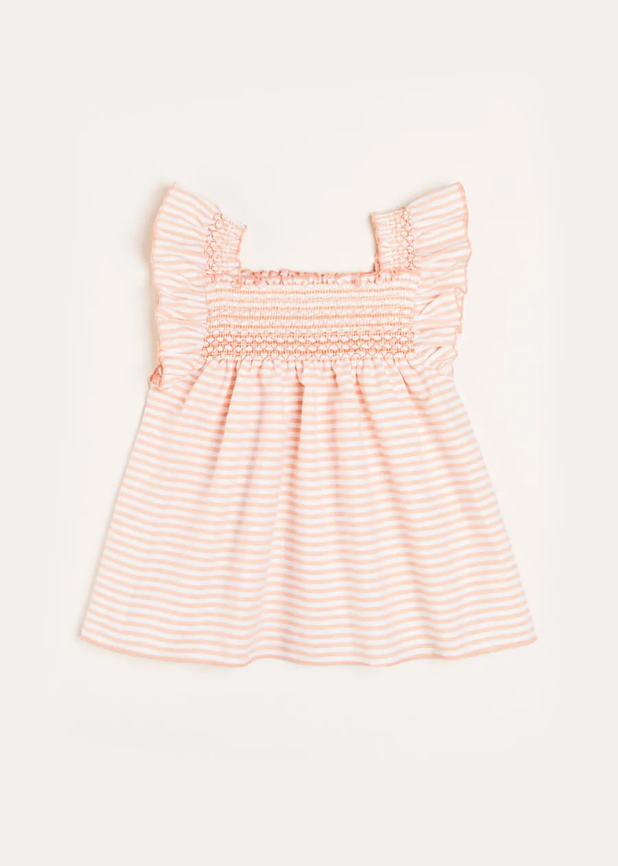 Striped Smock Detail Ruffle Sleeve Blouse in Tangerine (4-10yrs)