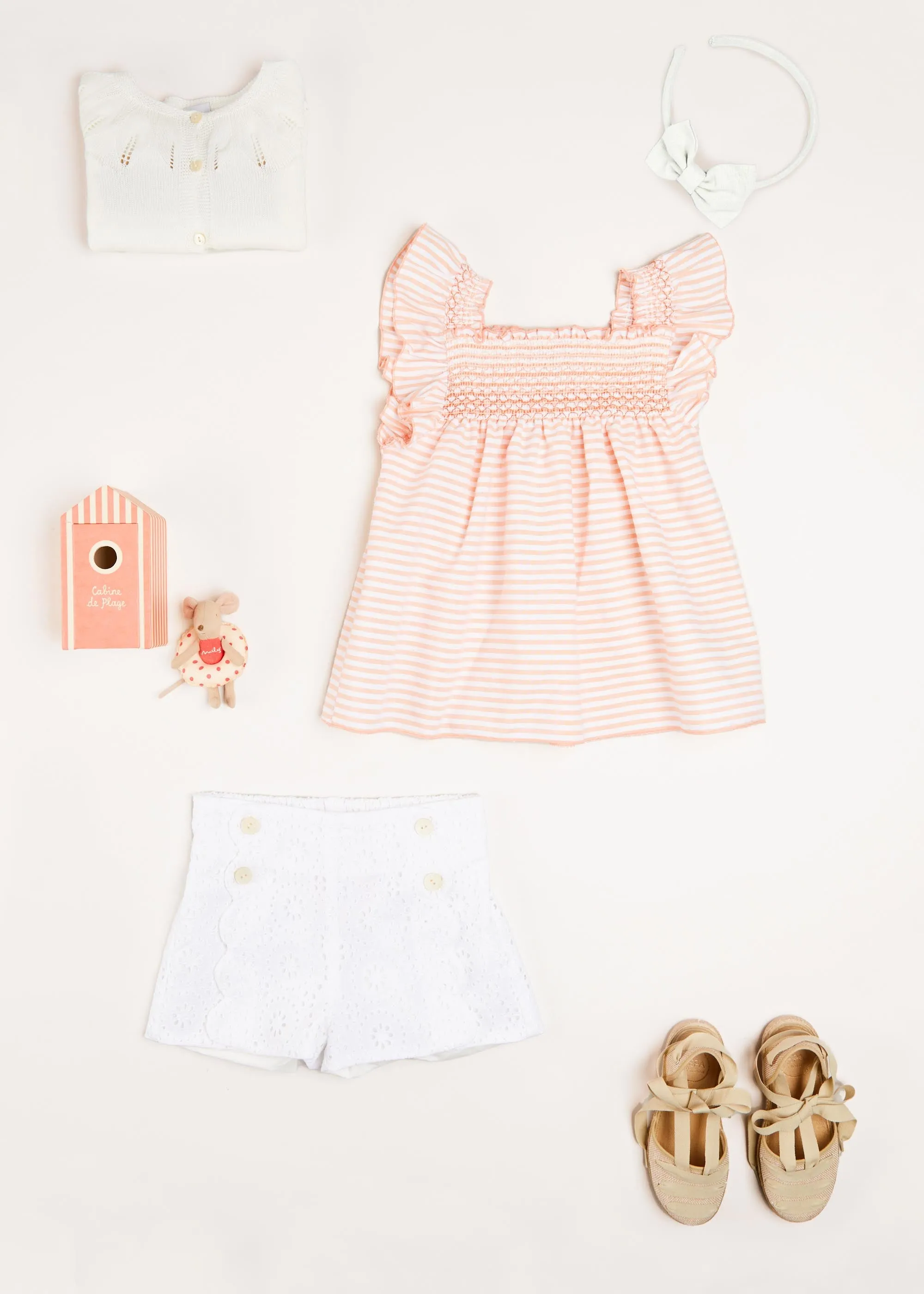 Striped Smock Detail Ruffle Sleeve Blouse in Tangerine (4-10yrs)