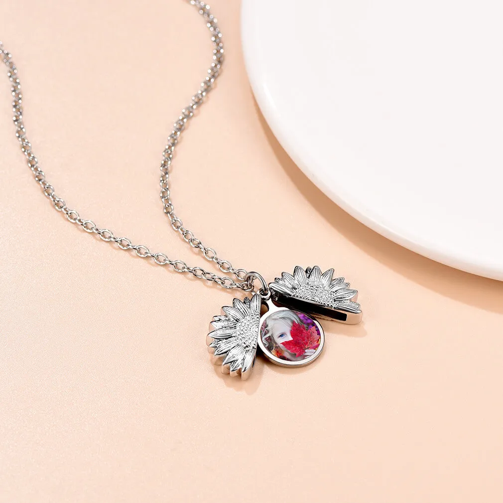 U7 Jewelry Memorial Sunflower Photo Pendant Necklace For Women