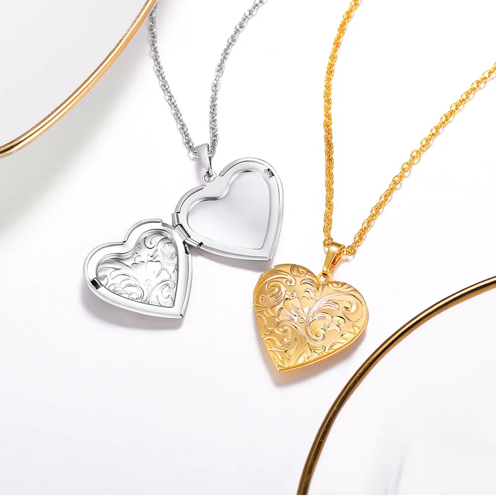 U7 Personalized Heart Photo Locket Necklace For Women