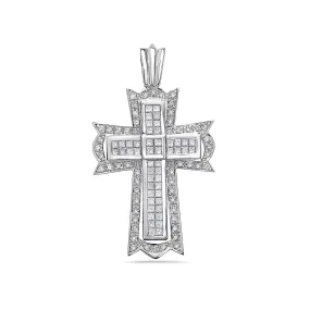 Unisex 14K White Gold Cross Pendant with 2.25 CT Diamonds