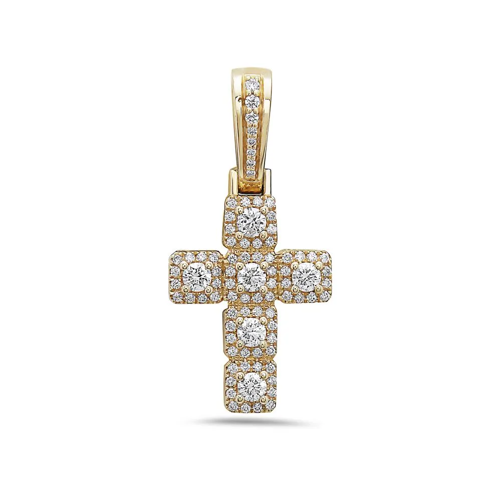 Unisex 14K Yellow Gold Cross Pendant with 0.65 CT Diamonds