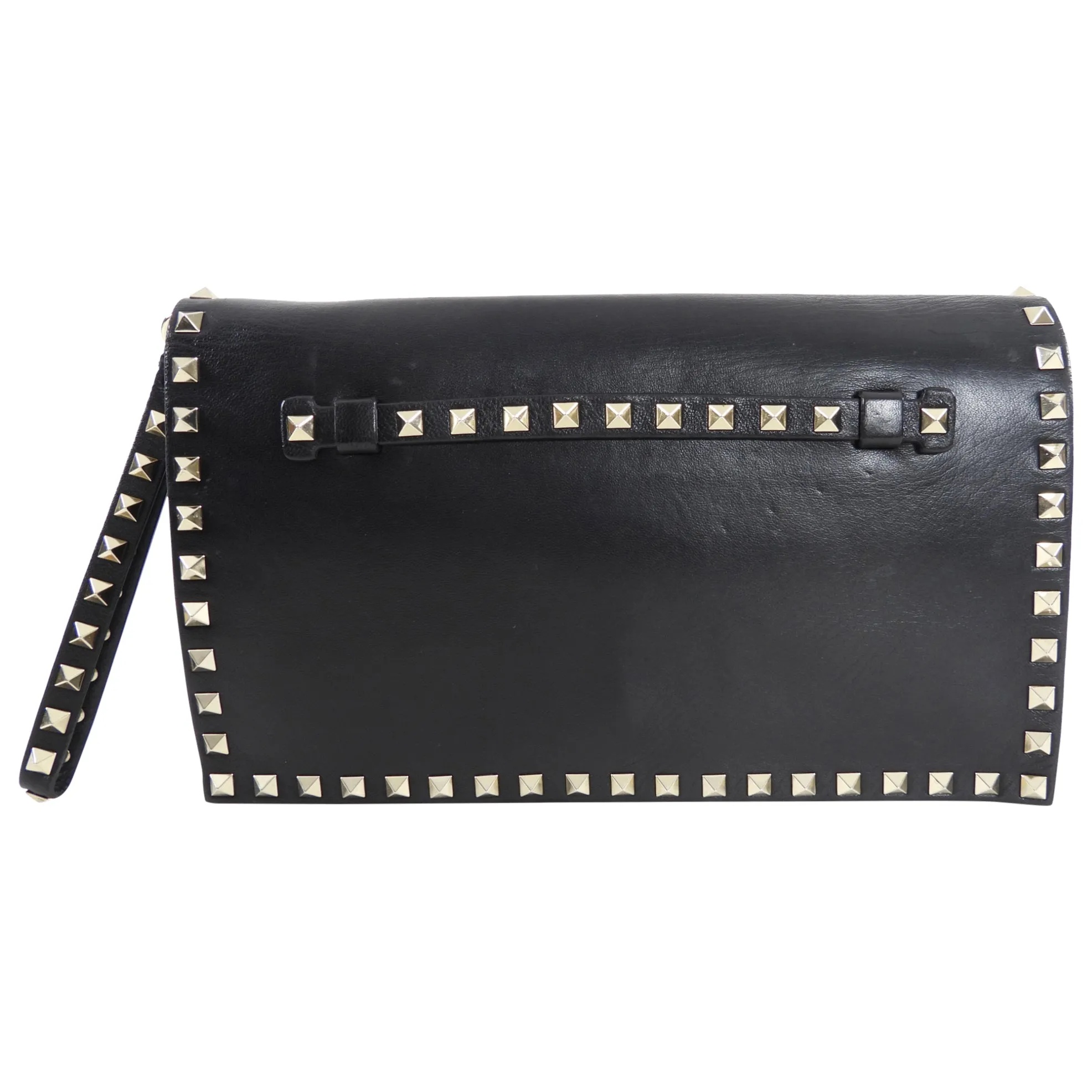 Valentino Black Leather Rock Stud Clutch Bag