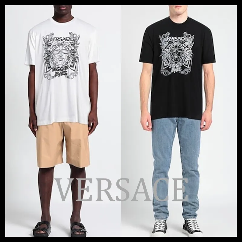 VERSACE  |Unisex Street Style U-Neck Plain Cotton Short Sleeves Logo