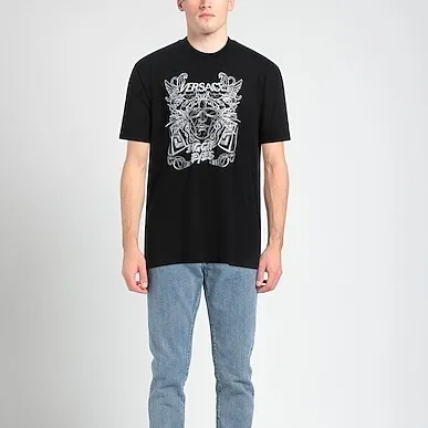 VERSACE  |Unisex Street Style U-Neck Plain Cotton Short Sleeves Logo