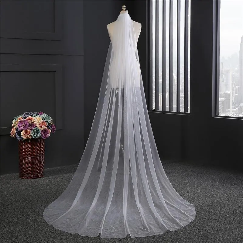 Voiles de Mariage 1 couche Bord de coupe Tulle Voiles de mariée cathédrale TS9011