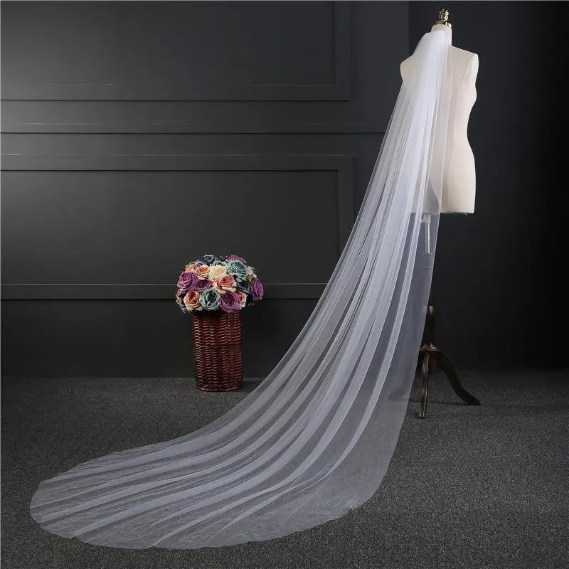 Voiles de Mariage 1 couche Bord de coupe Tulle Voiles de mariée cathédrale TS9011