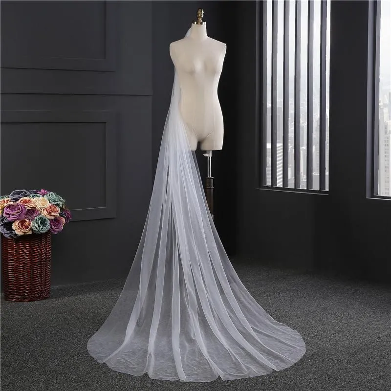 Voiles de Mariage 1 couche Bord de coupe Tulle Voiles de mariée cathédrale TS9011