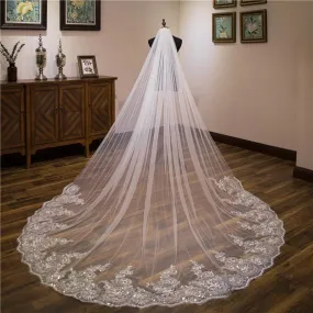 Voiles de Mariage 1 couche Bord en dentelle Tulle Voiles de mariée cathédrale Paillette Appliqué TS9016