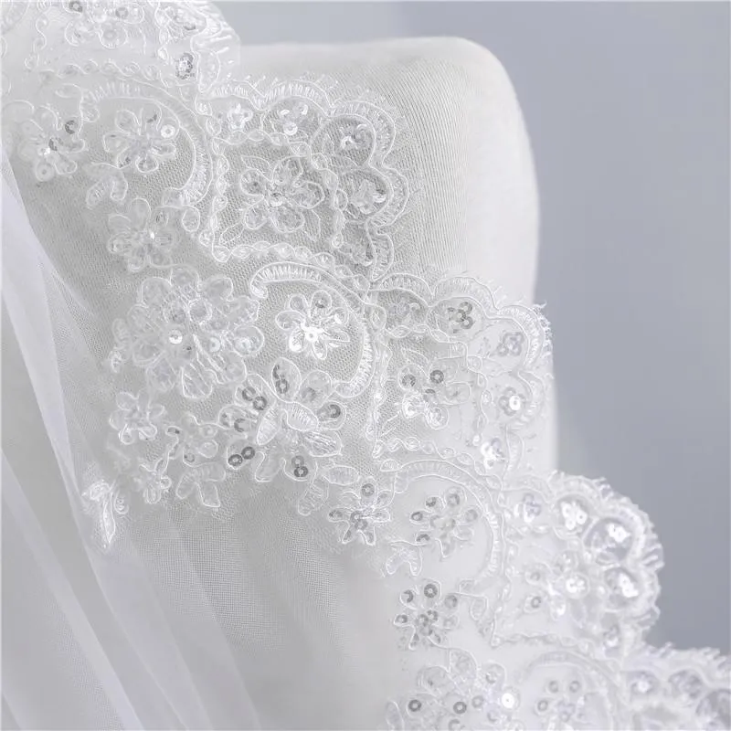 Voiles de Mariage 1 couche Tulle Bord en dentelle Voile de mariée longueur coude Appliqué TS91026