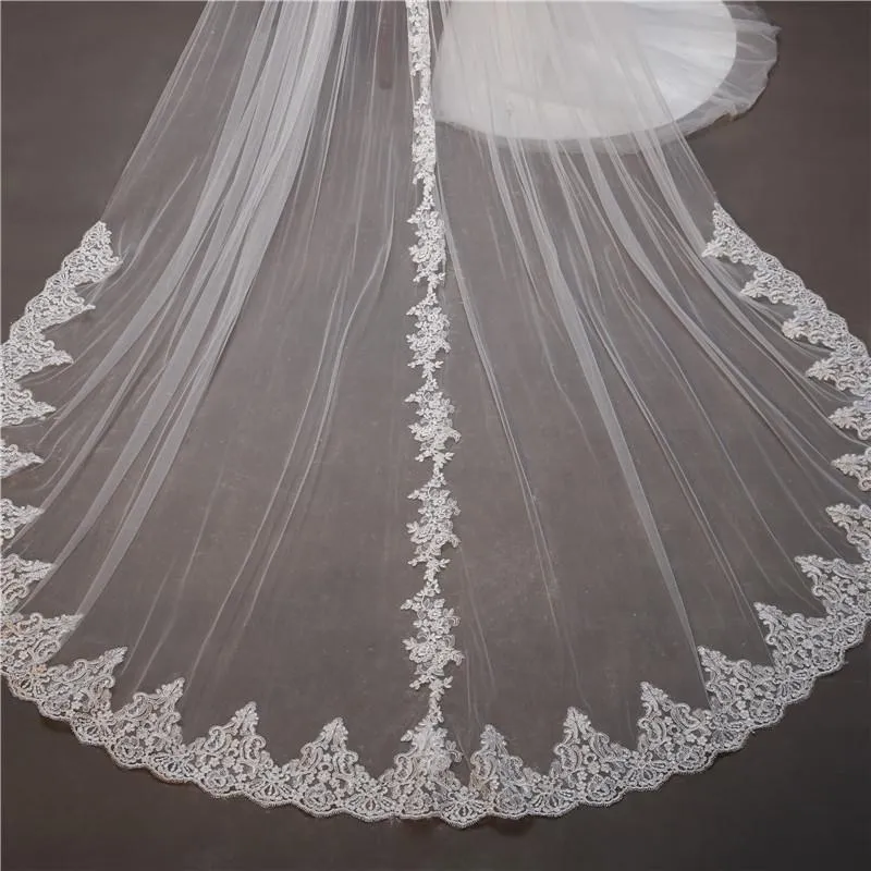 Voiles de Mariage 1 couche Tulle Bord en dentelle Voiles de mariée cathédrale Appliqué TS91015