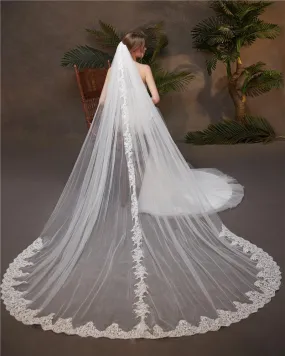 Voiles de Mariage 1 couche Tulle Bord en dentelle Voiles de mariée cathédrale Appliqué TS91015