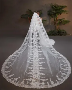 Voiles de Mariage 1 couche Tulle Bord en dentelle Voiles de mariée cathédrale Paillettes Appliqué TS91016