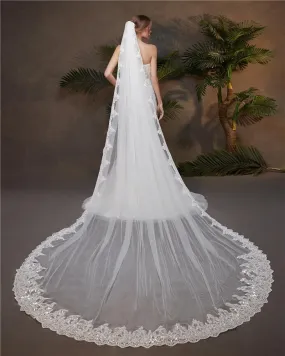 Voiles de Mariage 1 couche Tulle Bord en dentelle Voiles de mariée cathédrale Paillettes Appliqué TS91019