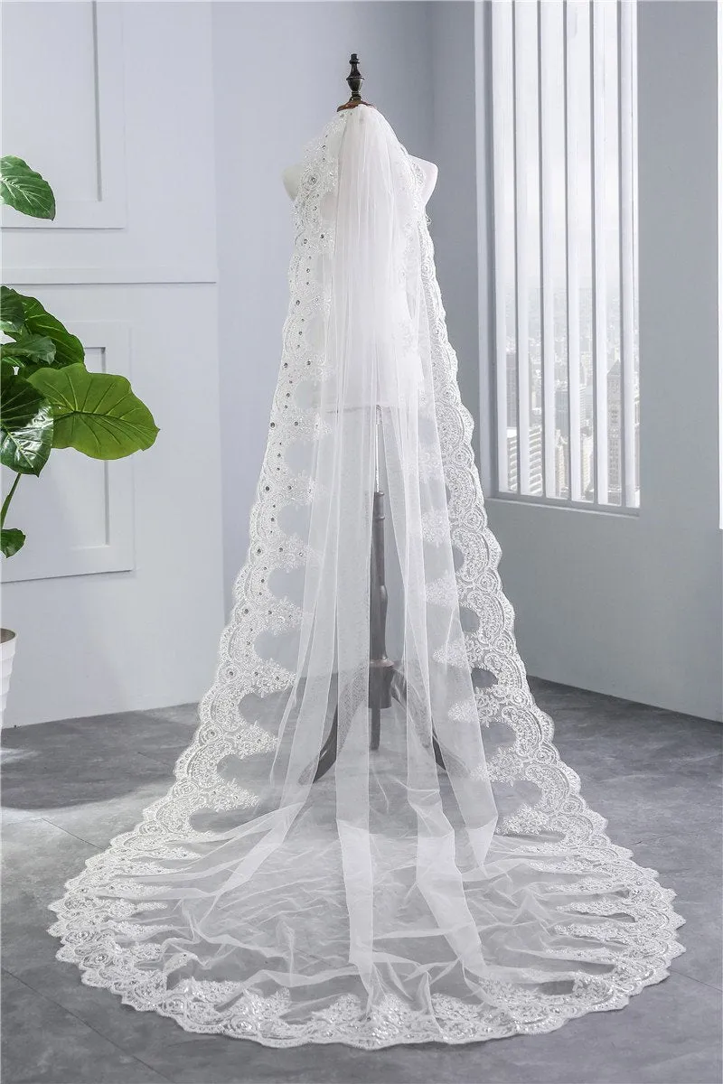 Voiles de Mariage 1 couche Tulle Bord en dentelle Voiles de mariée chappelle Appliqué TS91004