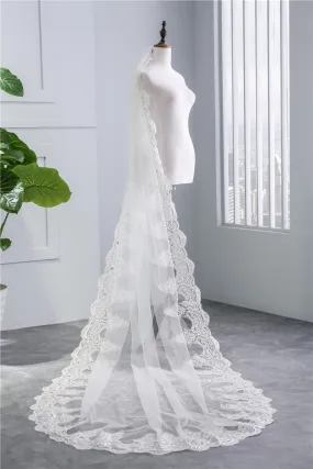 Voiles de Mariage 1 couche Tulle Bord en dentelle Voiles de mariée chappelle Appliqué TS91004