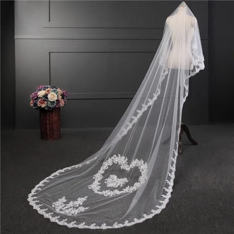 Voiles de Mariage 1 couche Tulle Bord en dentelle Voiles de mariée chappelle Appliqué TS91020