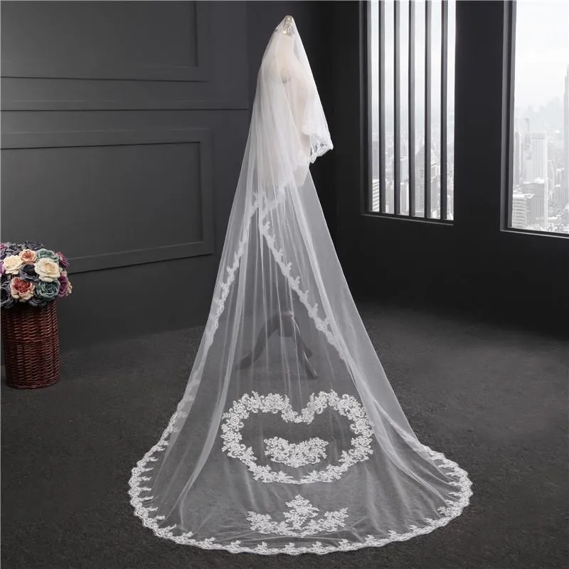 Voiles de Mariage 1 couche Tulle Bord en dentelle Voiles de mariée chappelle Appliqué TS91020