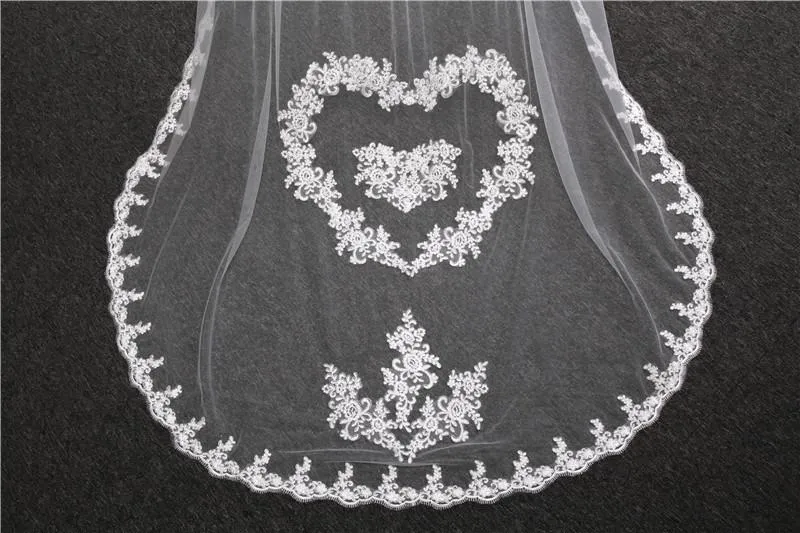 Voiles de Mariage 1 couche Tulle Bord en dentelle Voiles de mariée chappelle Appliqué TS91020