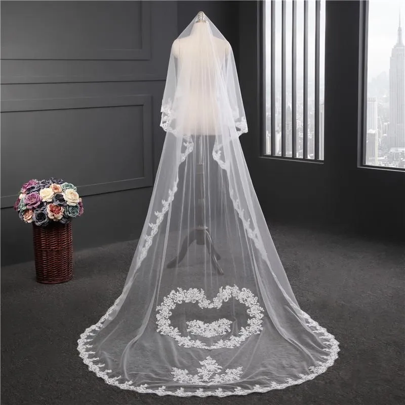 Voiles de Mariage 1 couche Tulle Bord en dentelle Voiles de mariée chappelle Appliqué TS91020