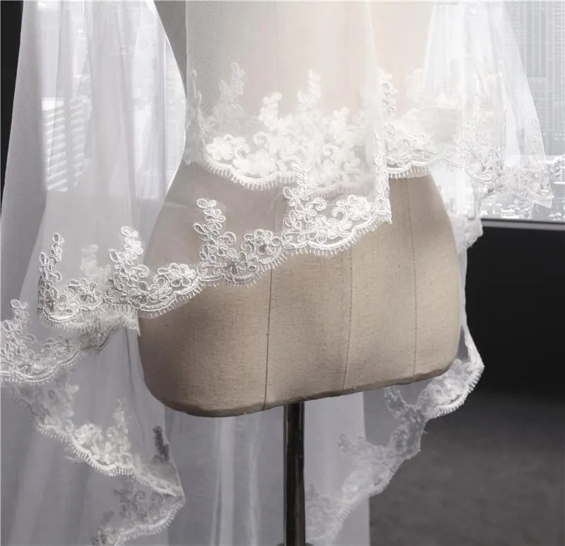 Voiles de Mariage 1 couche Tulle Bord en dentelle Voiles de mariée chappelle Appliqué TS91020