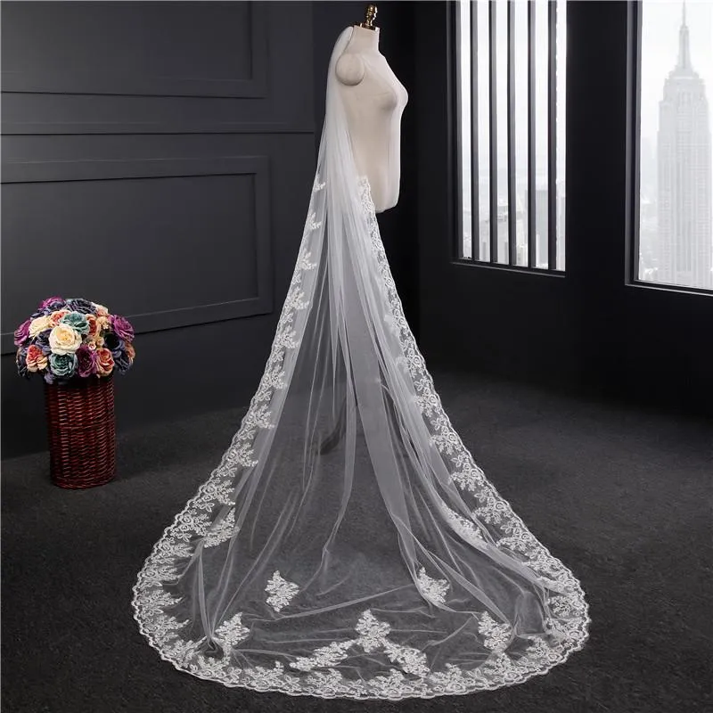 Voiles de Mariage 1 couche Tulle Bord en dentelle Voiles de mariée chappelle Appliqué TS91036