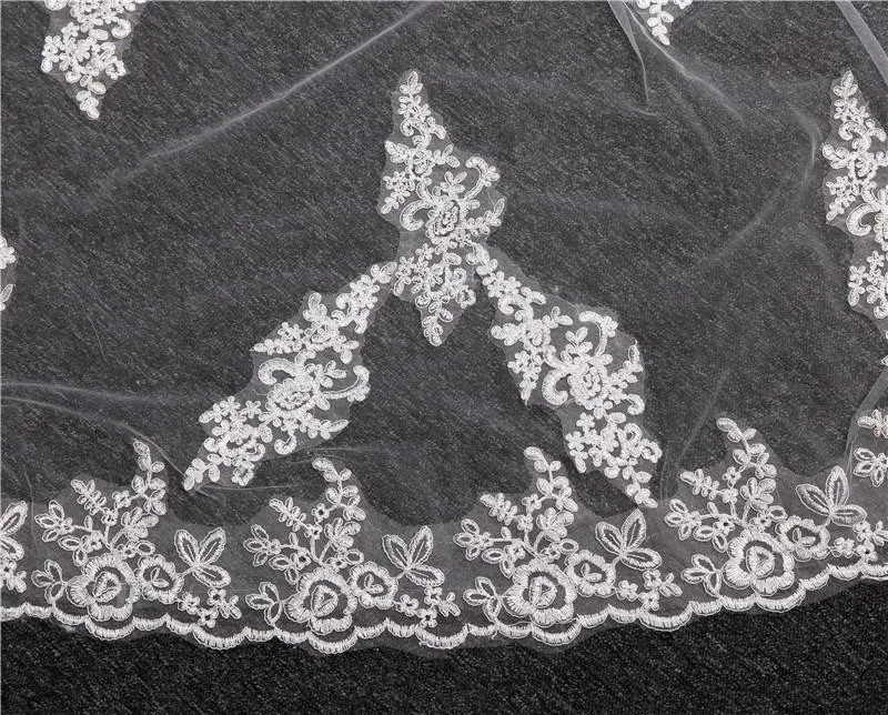 Voiles de Mariage 1 couche Tulle Bord en dentelle Voiles de mariée chappelle Appliqué TS91036