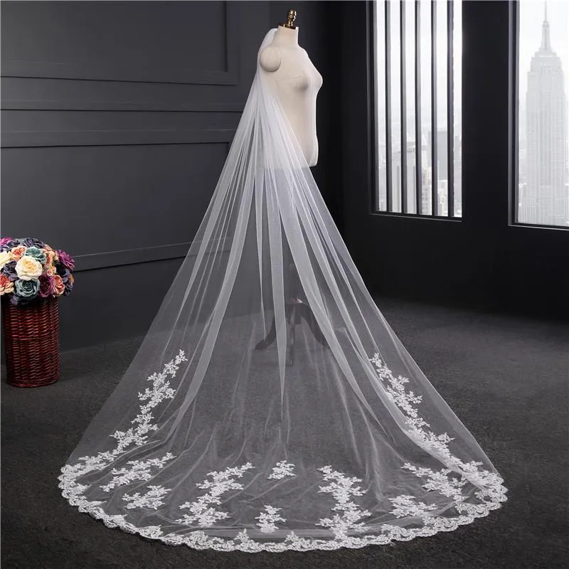 Voiles de Mariage 1 couche Tulle Bord en dentelle Voiles de mariée chappelle Appliqué TS91039