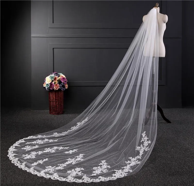 Voiles de Mariage 1 couche Tulle Bord en dentelle Voiles de mariée chappelle Appliqué TS91039