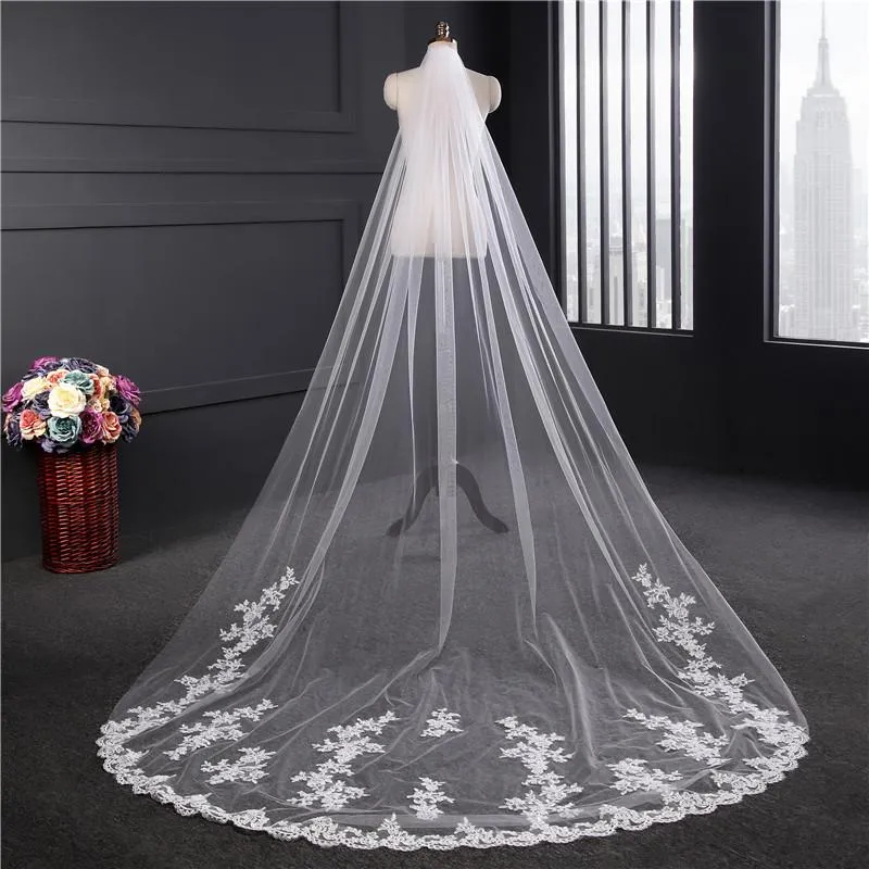 Voiles de Mariage 1 couche Tulle Bord en dentelle Voiles de mariée chappelle Appliqué TS91039