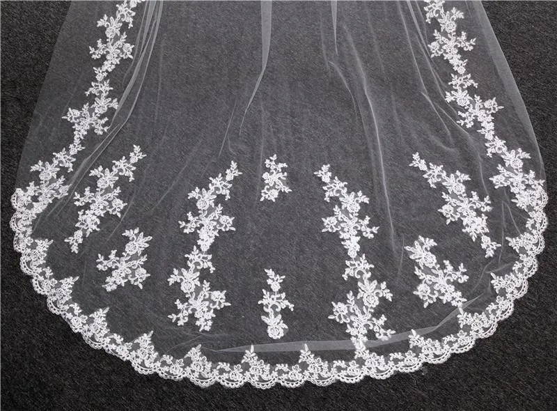 Voiles de Mariage 1 couche Tulle Bord en dentelle Voiles de mariée chappelle Appliqué TS91039