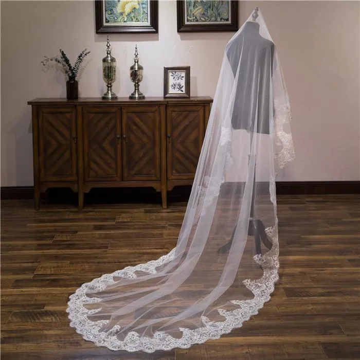 Voiles de Mariage 1 couche Tulle Bord en dentelle Voiles de mariée chappelle Appliqué TS91043