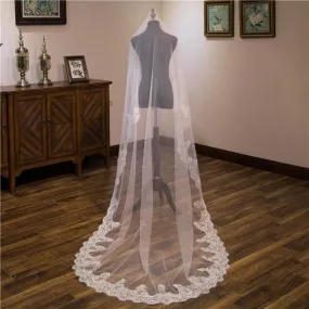 Voiles de Mariage 1 couche Tulle Bord en dentelle Voiles de mariée chappelle Appliqué TS91043